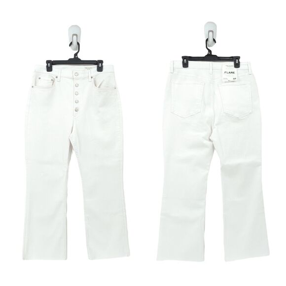 Rag & Bone Women 33 Casey Jeans Optic White High Rise Flared Denim Ankle NEW - Picture 1 of 10